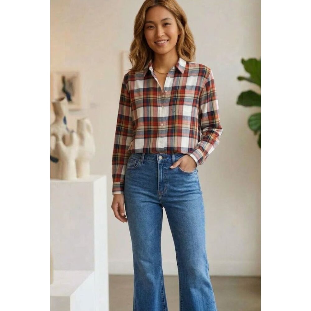J. Crew 2024 Flannel Shirt Button Down Plaid Long Sleeve Women's Size Medium